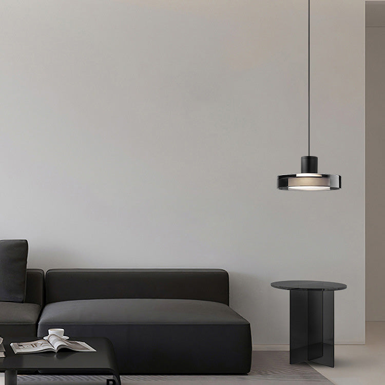 Modern Minimalist Cylindrical Iron Glass LED Pendant Light For Bedroom