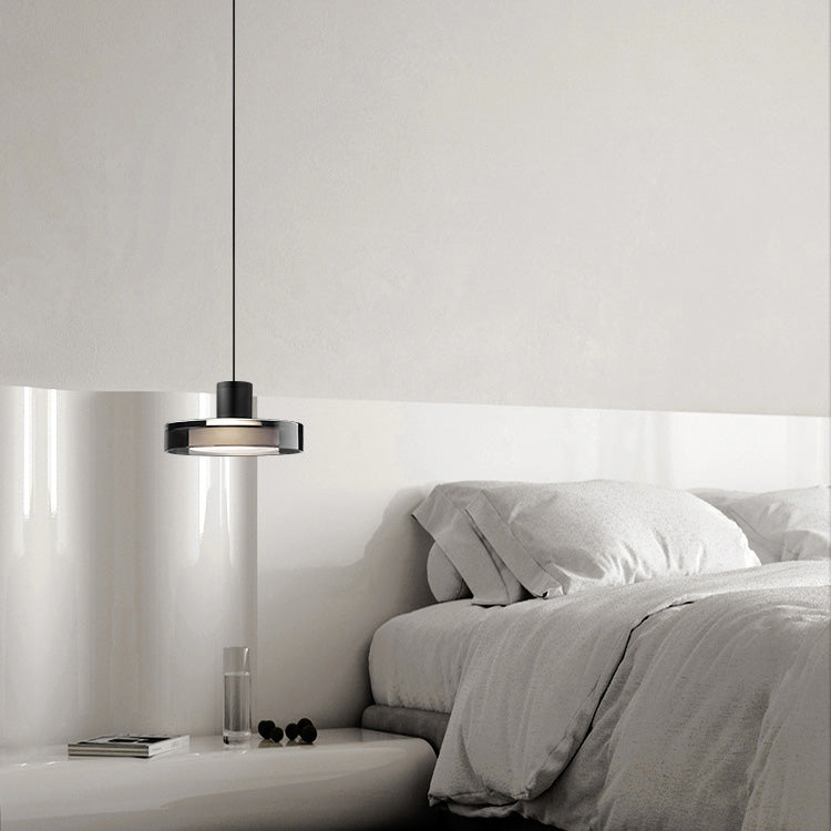 Modern Minimalist Cylindrical Iron Glass LED Pendant Light For Bedroom