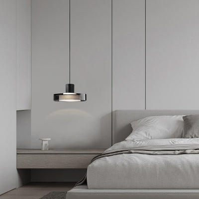 Modern Minimalist Cylindrical Iron Glass LED Pendant Light For Bedroom