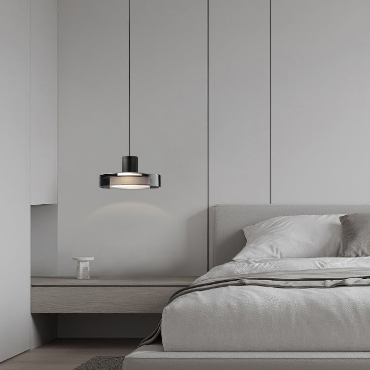 Modern Minimalist Cylindrical Iron Glass LED Pendant Light For Bedroom