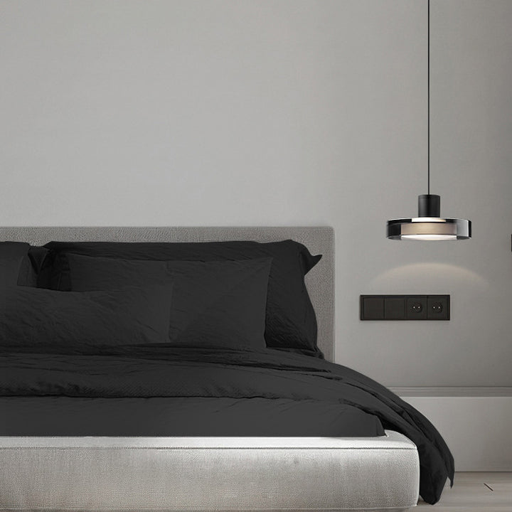 Lustre suspendu LED en verre de fer cylindrique minimaliste moderne pour chambre 