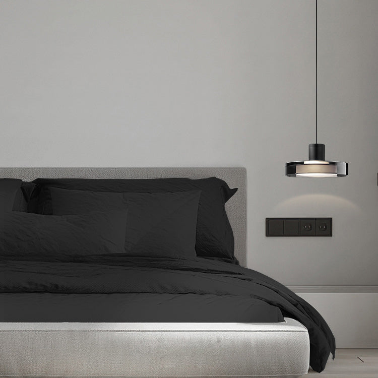 Modern Minimalist Cylindrical Iron Glass LED Pendant Light For Bedroom