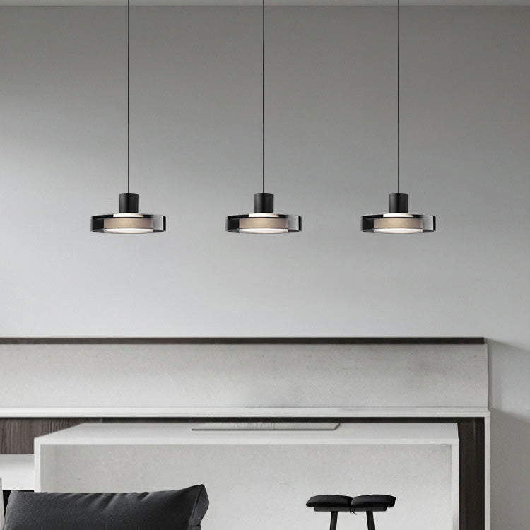 Lustre suspendu LED en verre de fer cylindrique minimaliste moderne pour chambre 