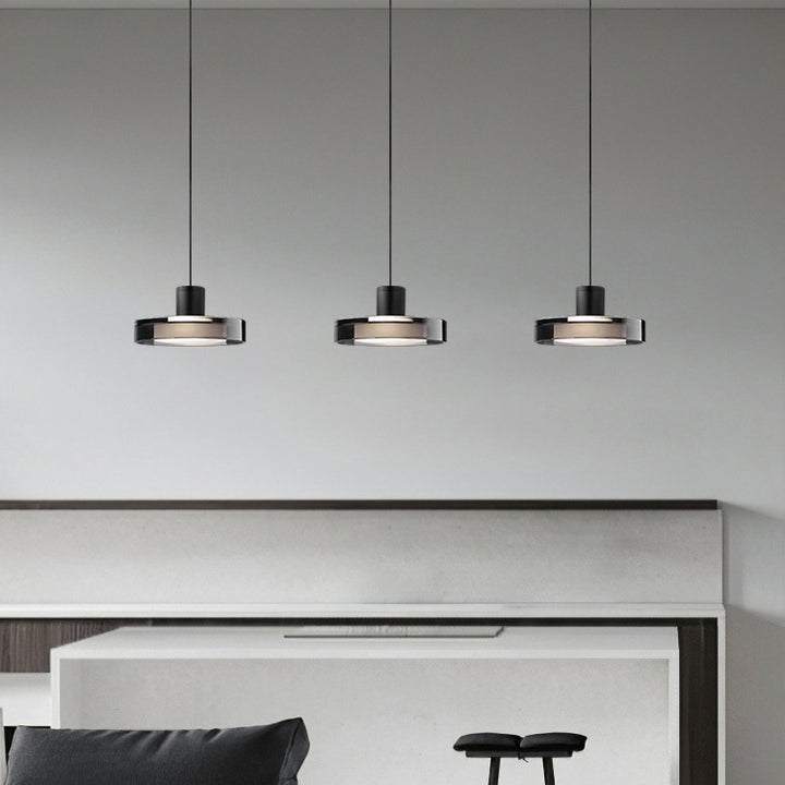 Lustre suspendu LED en verre de fer cylindrique minimaliste moderne pour chambre 