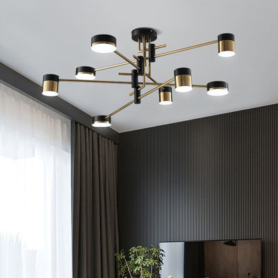 Modern Art Deco Cylindrical Irregular Line Iron Acrylic LED Semi-Flush Mount Ceiling Light For Living Room