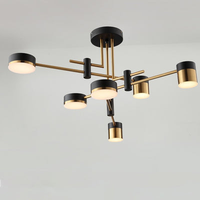 Modern Art Deco Cylindrical Irregular Line Iron Acrylic LED Semi-Flush Mount Ceiling Light For Living Room
