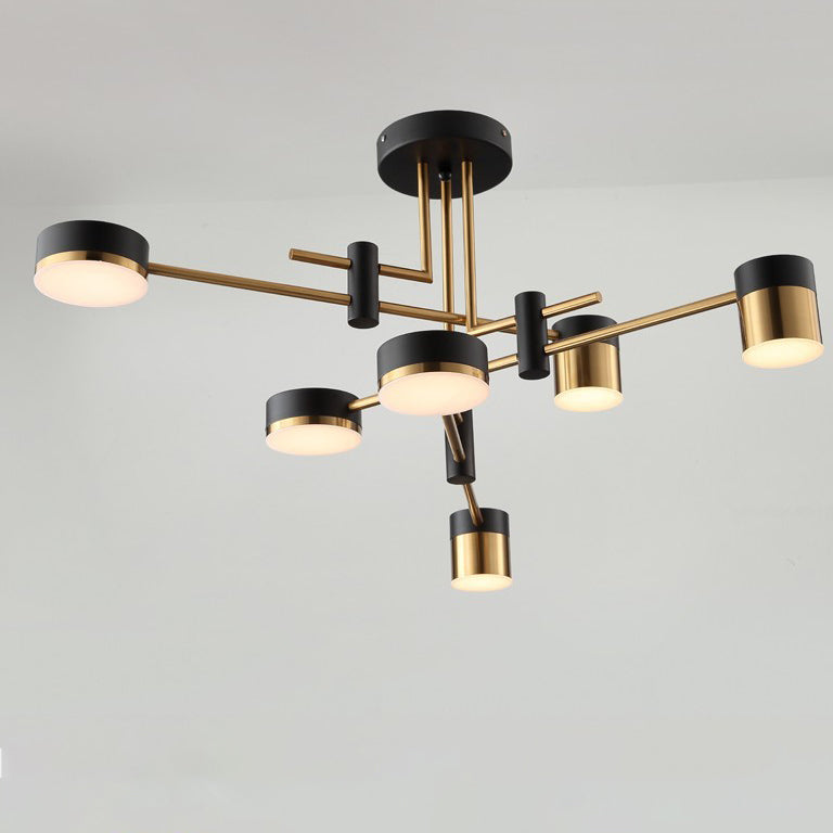 Modern Art Deco Cylindrical Irregular Line Iron Acrylic LED Semi-Flush Mount Ceiling Light For Living Room