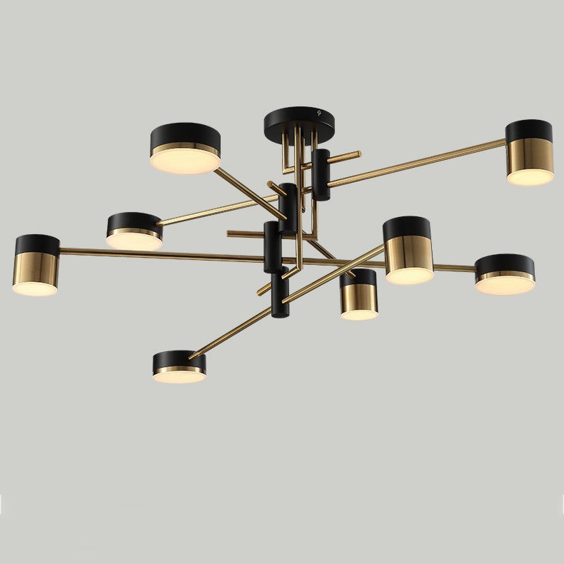 Modern Art Deco Cylindrical Irregular Line Iron Acrylic LED Semi-Flush Mount Ceiling Light For Living Room