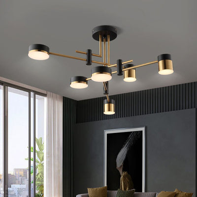 Modern Art Deco Cylindrical Irregular Line Iron Acrylic LED Semi-Flush Mount Ceiling Light For Living Room