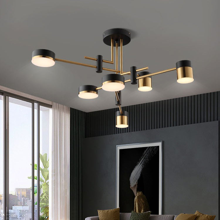 Modern Art Deco Cylindrical Irregular Line Iron Acrylic LED Semi-Flush Mount Ceiling Light For Living Room