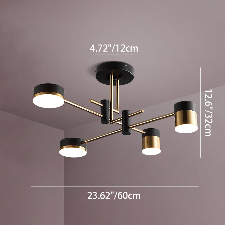Modern Art Deco Cylindrical Irregular Line Iron Acrylic LED Semi-Flush Mount Ceiling Light For Living Room