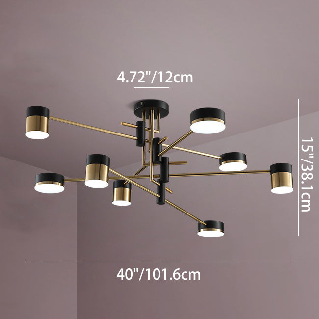 Modern Art Deco Cylindrical Irregular Line Iron Acrylic LED Semi-Flush Mount Ceiling Light For Living Room