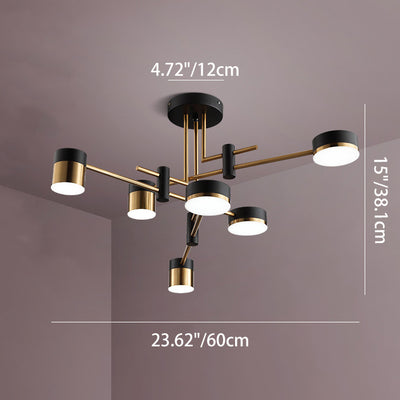 Modern Art Deco Cylindrical Irregular Line Iron Acrylic LED Semi-Flush Mount Ceiling Light For Living Room