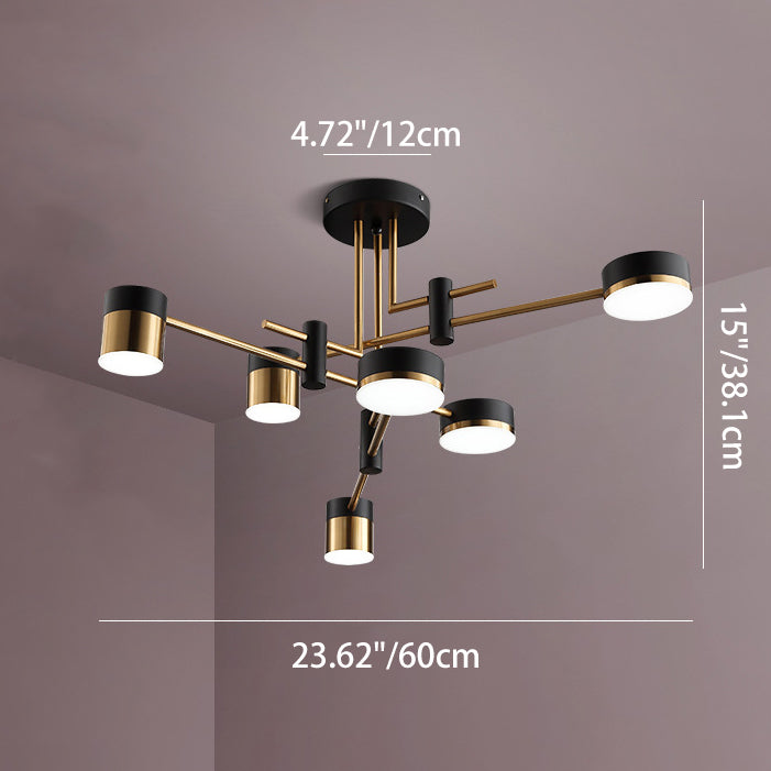 Modern Art Deco Cylindrical Irregular Line Iron Acrylic LED Semi-Flush Mount Ceiling Light For Living Room