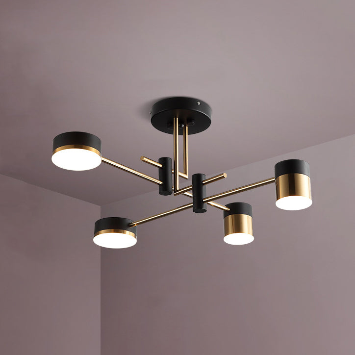 Modern Art Deco Cylindrical Irregular Line Iron Acrylic LED Semi-Flush Mount Ceiling Light For Living Room