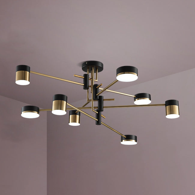 Modern Art Deco Cylindrical Irregular Line Iron Acrylic LED Semi-Flush Mount Ceiling Light For Living Room
