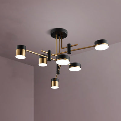 Modern Art Deco Cylindrical Irregular Line Iron Acrylic LED Semi-Flush Mount Ceiling Light For Living Room