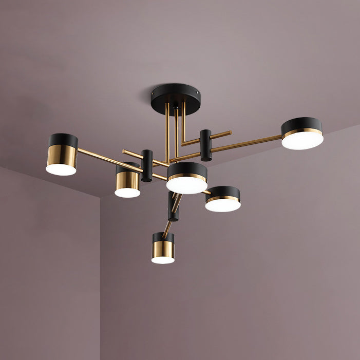 Modern Art Deco Cylindrical Irregular Line Iron Acrylic LED Semi-Flush Mount Ceiling Light For Living Room