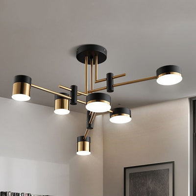 Modern Art Deco Cylindrical Irregular Line Iron Acrylic LED Semi-Flush Mount Ceiling Light For Living Room