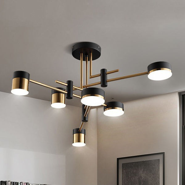 Modern Art Deco Cylindrical Irregular Line Iron Acrylic LED Semi-Flush Mount Ceiling Light For Living Room