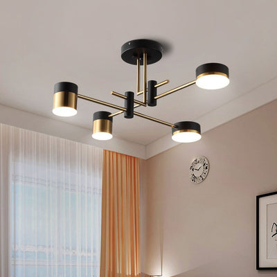 Modern Art Deco Cylindrical Irregular Line Iron Acrylic LED Semi-Flush Mount Ceiling Light For Living Room