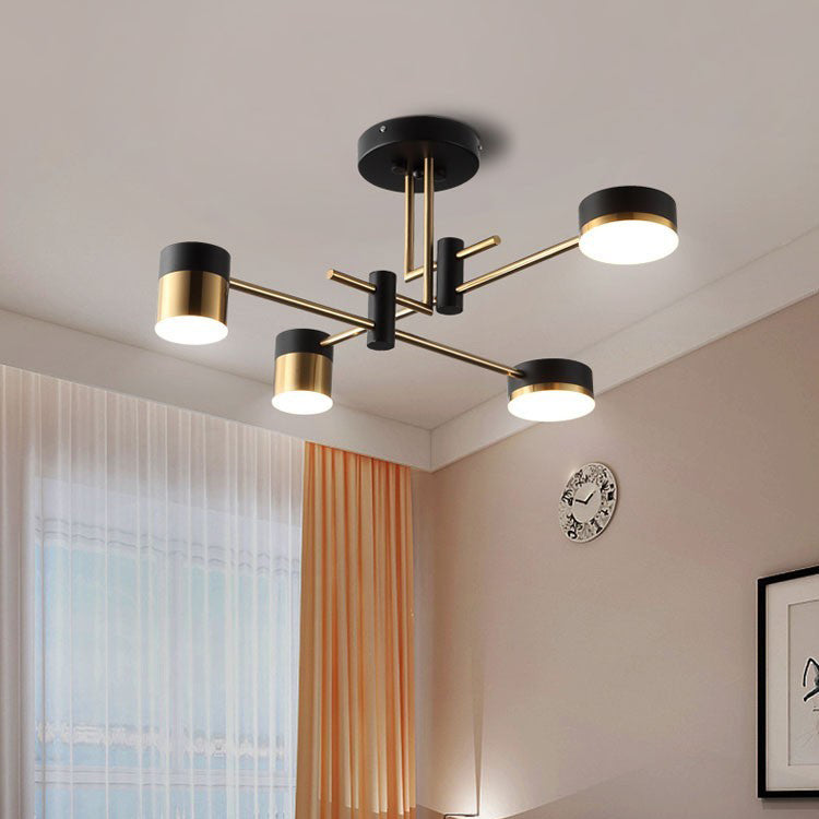 Modern Art Deco Cylindrical Irregular Line Iron Acrylic LED Semi-Flush Mount Ceiling Light For Living Room