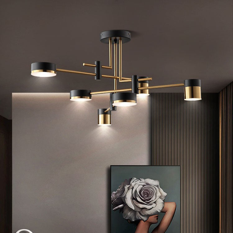 Modern Art Deco Cylindrical Irregular Line Iron Acrylic LED Semi-Flush Mount Ceiling Light For Living Room