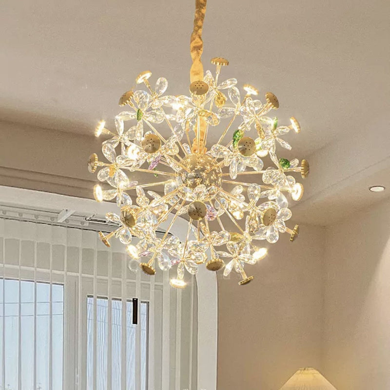 Contemporary Luxury Spherical Dandelion-shaped Iron Crystal  LED Chandelier For Living Room