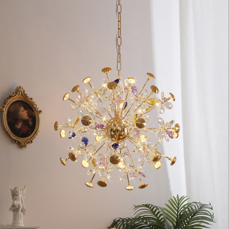 Contemporary Luxury Spherical Dandelion-shaped Iron Crystal  LED Chandelier For Living Room