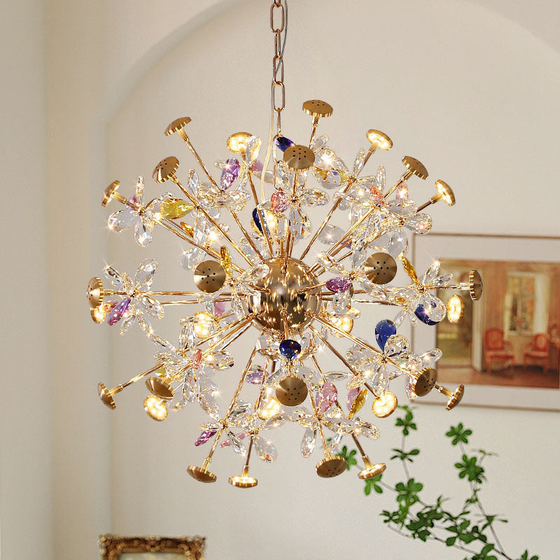 Contemporary Luxury Spherical Dandelion-shaped Iron Crystal  LED Chandelier For Living Room