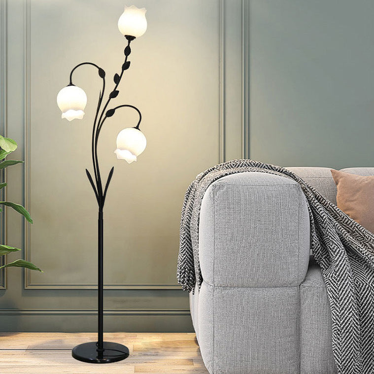 Modern Minimalist Flower-Shaped Iron Glass 3-Light Standing Floor Lamp For Living Room