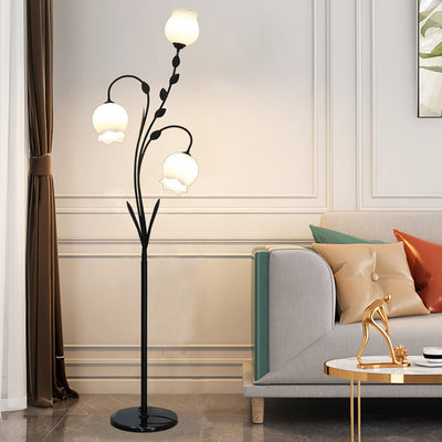 Modern Minimalist Flower-Shaped Iron Glass 3-Light Standing Floor Lamp For Living Room