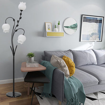 Modern Minimalist Flower-Shaped Iron Glass 3-Light Standing Floor Lamp For Living Room