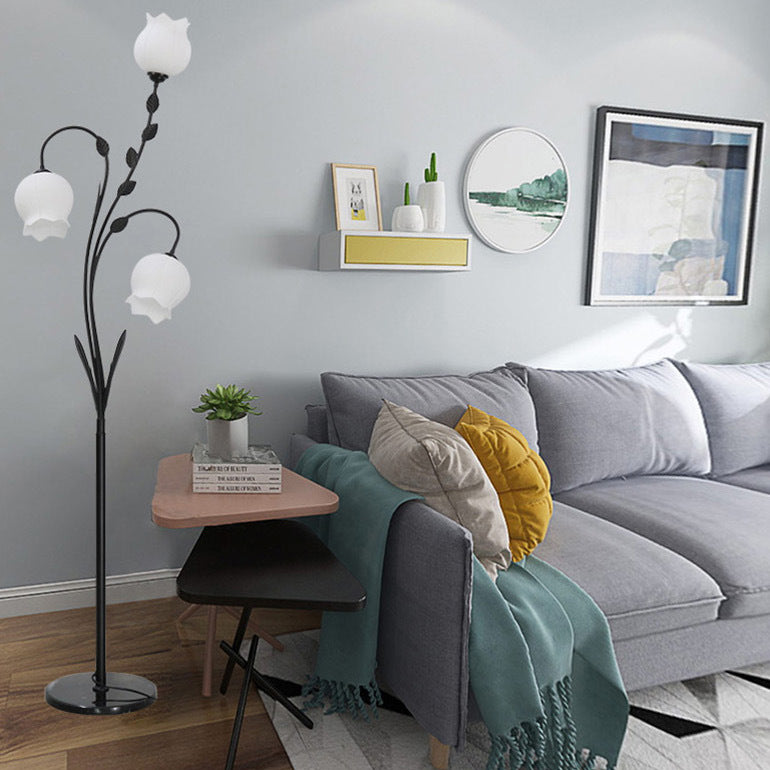 Modern Minimalist Flower-Shaped Iron Glass 3-Light Standing Floor Lamp For Living Room