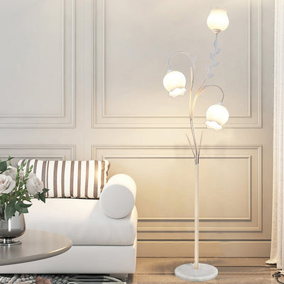 Modern Minimalist Flower-Shaped Iron Glass 3-Light Standing Floor Lamp For Living Room
