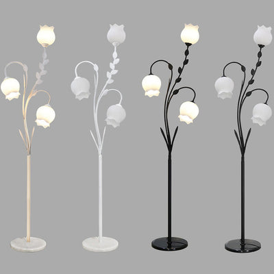 Modern Minimalist Flower-Shaped Iron Glass 3-Light Standing Floor Lamp For Living Room