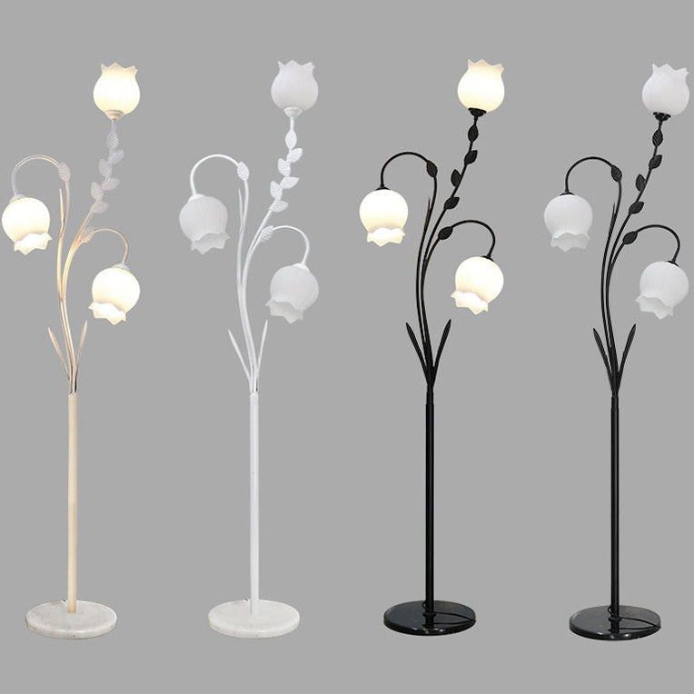 Modern Minimalist Flower-Shaped Iron Glass 3-Light Standing Floor Lamp For Living Room