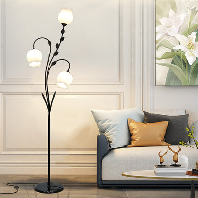 Modern Minimalist Flower-Shaped Iron Glass 3-Light Standing Floor Lamp For Living Room