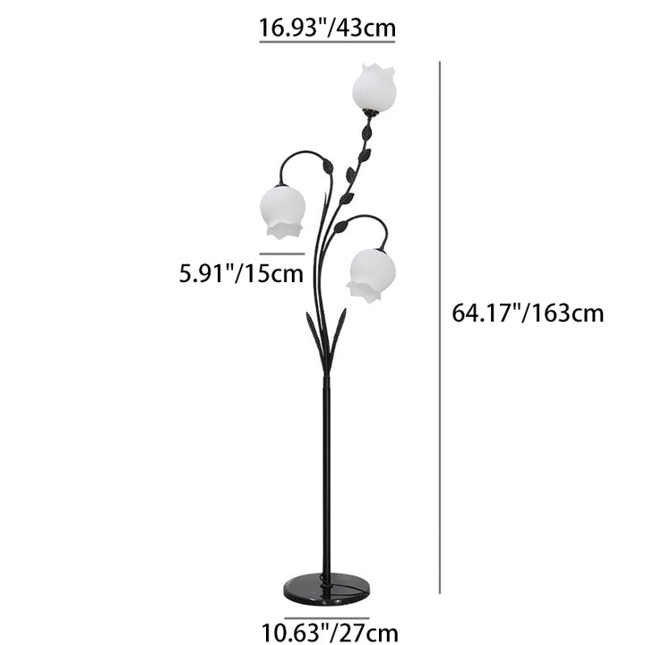 Lampadaire moderne minimaliste en fer en forme de fleur avec trois lumières en verre pour salon 