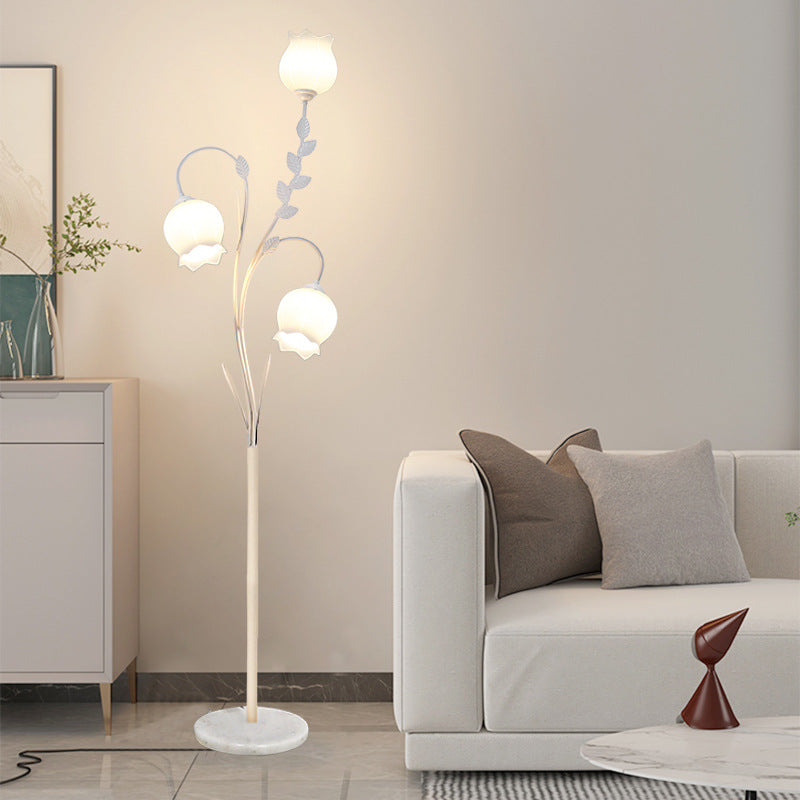 Modern Minimalist Flower-Shaped Iron Glass 3-Light Standing Floor Lamp For Living Room