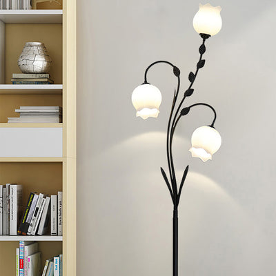 Modern Minimalist Flower-Shaped Iron Glass 3-Light Standing Floor Lamp For Living Room