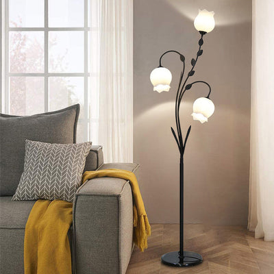 Modern Minimalist Flower-Shaped Iron Glass 3-Light Standing Floor Lamp For Living Room