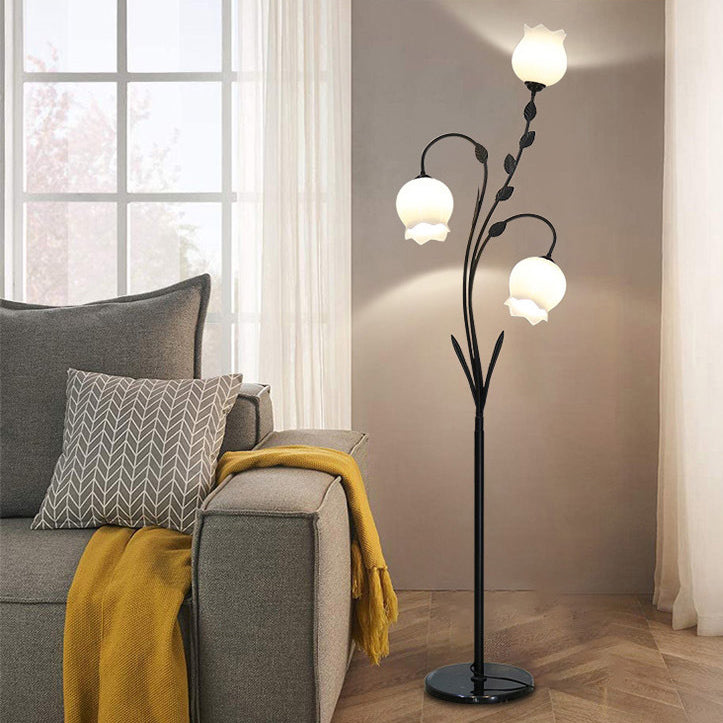 Modern Minimalist Flower-Shaped Iron Glass 3-Light Standing Floor Lamp For Living Room