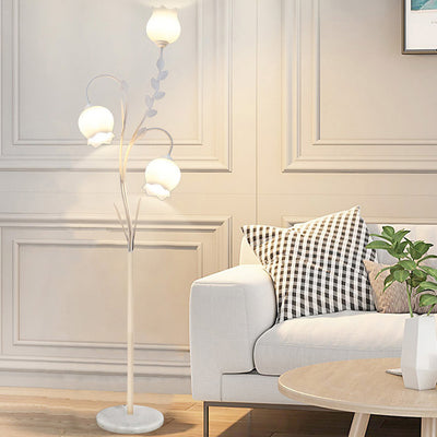 Modern Minimalist Flower-Shaped Iron Glass 3-Light Standing Floor Lamp For Living Room