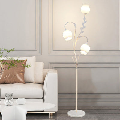 Modern Minimalist Flower-Shaped Iron Glass 3-Light Standing Floor Lamp For Living Room