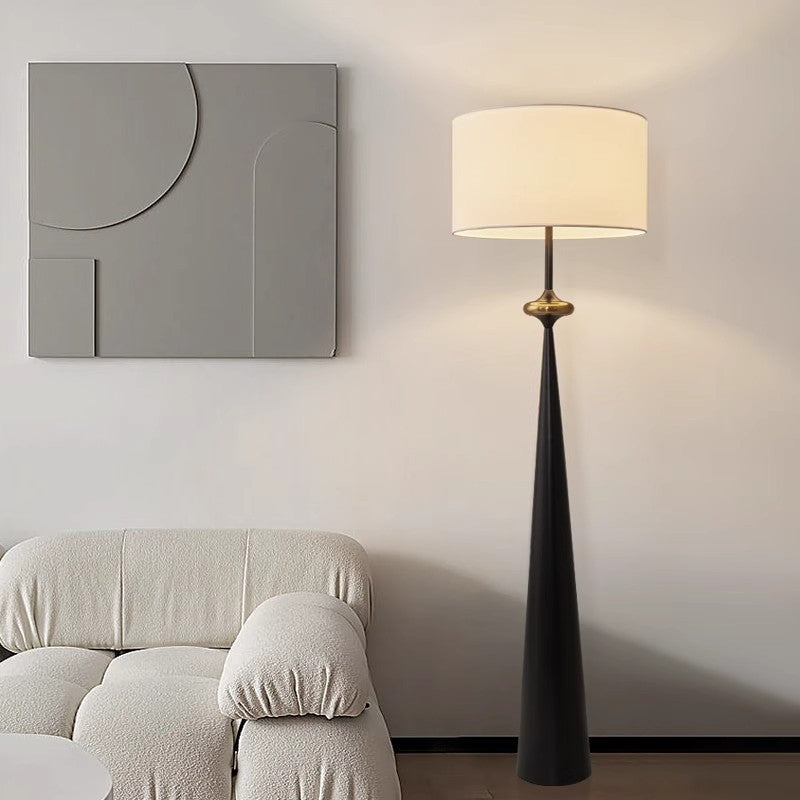Traditional Japanese Cylindrical Conical Iron Fabric 1-Light Standing Floor Lamp For Living Room