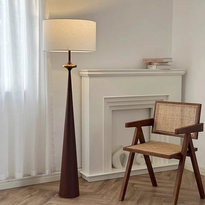 Traditional Japanese Cylindrical Conical Iron Fabric 1-Light Standing Floor Lamp For Living Room