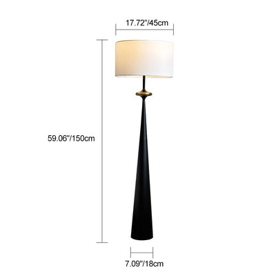 Traditional Japanese Cylindrical Conical Iron Fabric 1-Light Standing Floor Lamp For Living Room