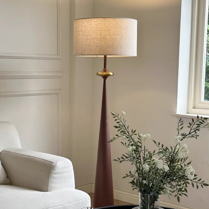 Traditional Japanese Cylindrical Conical Iron Fabric 1-Light Standing Floor Lamp For Living Room