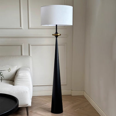 Traditional Japanese Cylindrical Conical Iron Fabric 1-Light Standing Floor Lamp For Living Room